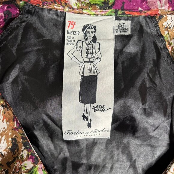 Twelve by Twelve Floral Silk Dress Ruffled Collar Small Multicolor Side Zipper - Picture 6 of 7